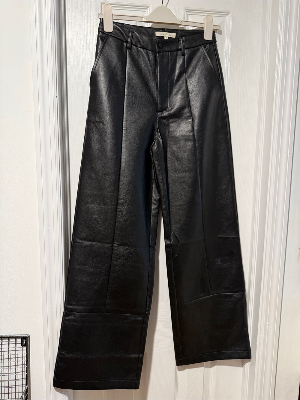 Men's Black Faux Leather Wide-Leg Dress Pants